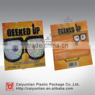 geeked up clean zipper plastic bag / customized foil herbal package bag