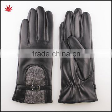 2016 new style fashion lady genuine leather and fabric touchscreen leather gloves