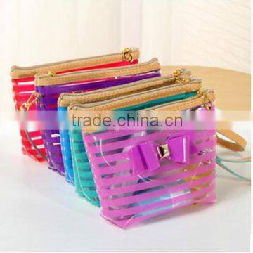 Lovely strip bowknot pvc cosmetic bag waterproof wash bag