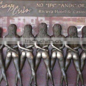 Bronze nude lady back relief statue