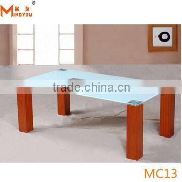 sofa side glass wood legs coffee table