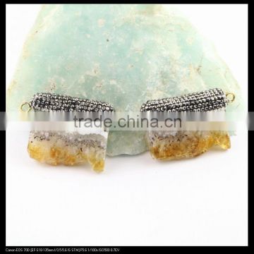 LFD-0084P ~ Wholesale Golden Druzy Natural Quartz Crystal Drusy Double Bail Paved Rhinestone Gemstone Jewelry Pendants