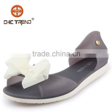 Hot sale wholesale women plastic flat sandal shoes Crystal sandal shoes jelly PVC shoes with nice bow