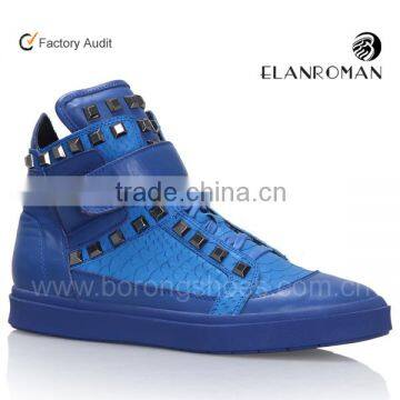 High ankle sneaker shoes blue fashion men sneakers with rivets wholesale