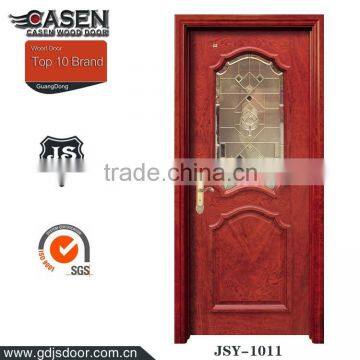 China high quality half view art glass solid wood door for bathroom