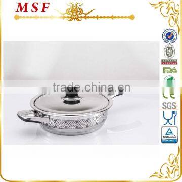 MSF High Quality Stainless Steel Frying Pan With Theromometer Knob and Electrocorrosion Pattern Exterior MSF-3817