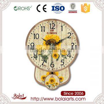 Lively yellow sunflowers pattern strips mdf pendulum clocks for kids