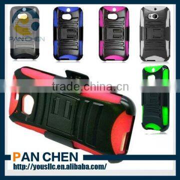 Rugged Hybrid Hard Mobile Phone Case Belt Clip Holster For HTC One M8