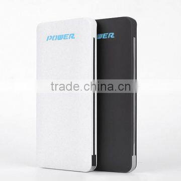 Built in cable universal super slim 10000mah power bank for mobile phone