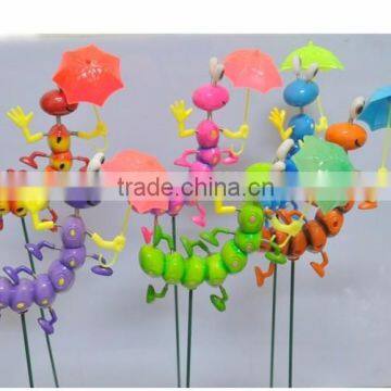 4 Inch Caterpillar with Umberlla Garden Decoration Plastic, Garden Sticks