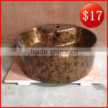 Luxury series bathroom round ceramic bronze hand printed basin for promotion BO-13