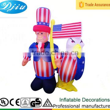 PATRIOTIC INFLATABLE 6' UNCLE SAM HOLDING AMERICAN FLAG WITH BALD EAGLE