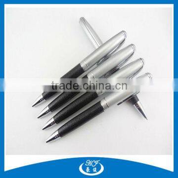 Silver Cap Black Leather Fashion Metal Ball Pen For Summer