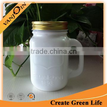 Home Use 16oz Ceramic Drinking Mason Jar With Cap