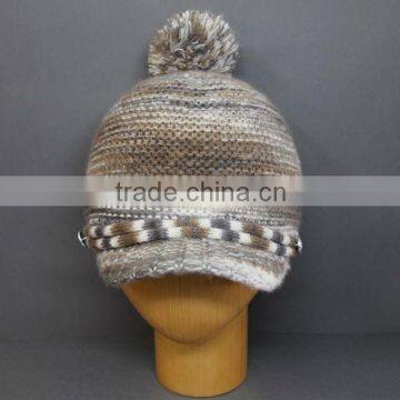 2015 FASHION LADY HAT CUSTOM MOHAIR POMPOM WINTER HAT FOR LADIES HAT