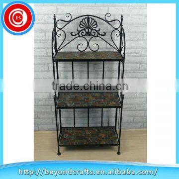 Garden 3-tier etagere mosaic tile surface flower pot display planter