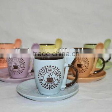 Bright color mug and spoon with saucer for promotion