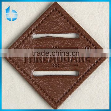 China credible label factory produce printing & embossing leather patch label for women's handbag