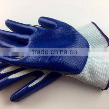 13 guage factory hot sales white nylon blue nitrile working gloves