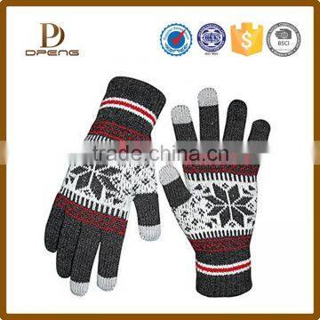 100% acryllic stripe 5 fingers knitted touch gloves for iPhone 6