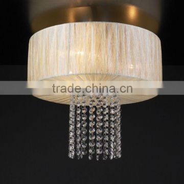 Modern crystal ceiling lighting with folded fabric shade