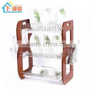 Classical Wooden Storage "house"shape Kitchen Dish Rack Single Plastic Tray photo-3