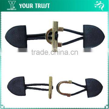 Black Leather Gold U Shape Alloy Metal Buckle Coat Leather Toggle Buttons