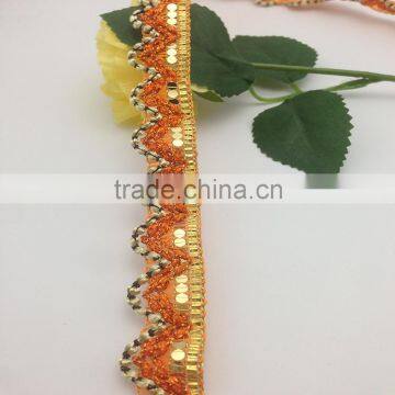 orange and golden beaded sequin lace trims