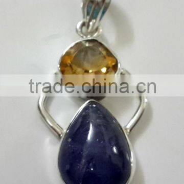 Designer Citrine Facet Tanzanite Cabochon Pendant , Fashion Jewelry Pendant, 925 Sterling Silver Gemstone Pendant