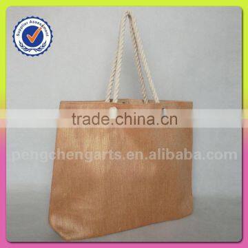 tote bags nature color hot sale jute and cotton material women handbag