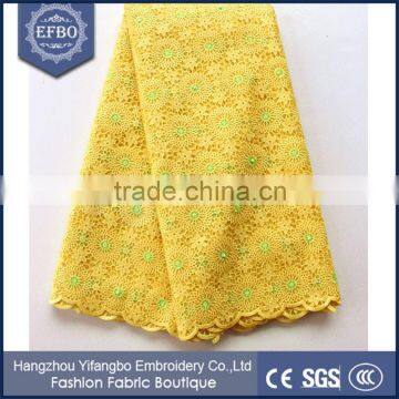 Top quality stretch yellow tulle lace embroidery fabric for fashion dress