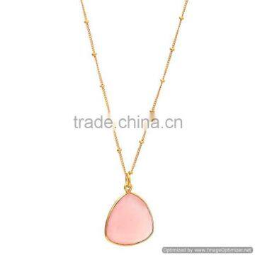 Peach Chalcedony Pendant Handmade Necklace Statement Necklace Chain Necklace