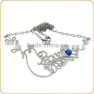 Fashion charm stainless steel necklace with nice leaf shape pendant