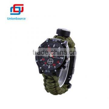 Fashion paracord watch bracelets with flintstone and compass