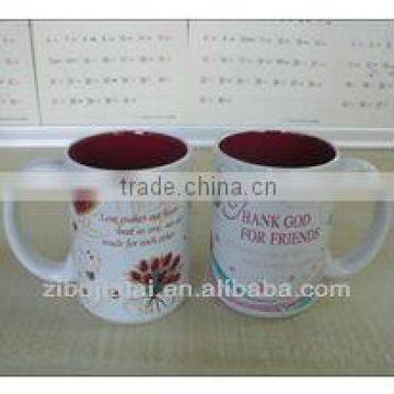 Inner Purple Glazed Straight and Tall Shape Ceramic Full Decal Mug for Promotion Gift