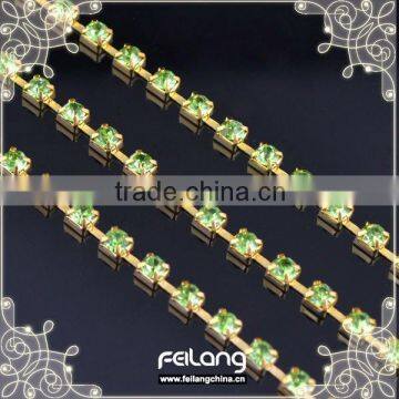 Peridot cup chain golden claw,MOQ 50m paypal accepted,sparse chain,rhinestone chain for usa market