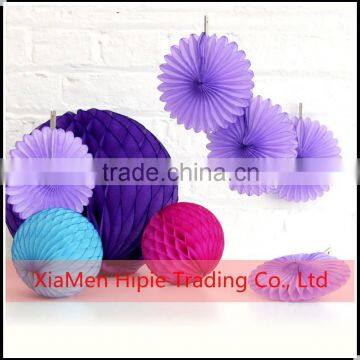 Purple theme decorative honeycomb balls and fans for ceiling hanging decoration