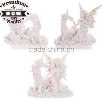 polyresin white flower fairy figurine with unicorn