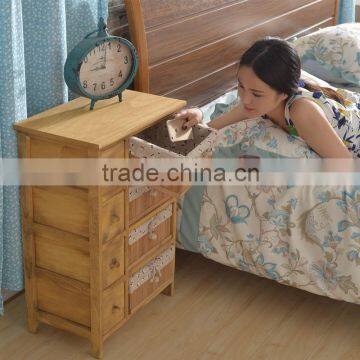 Wooden Nightstands Bedside Table With Bamboo Drawer