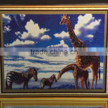 with frame 100% full area highlight diamond needlework animal giraffe DIY painting