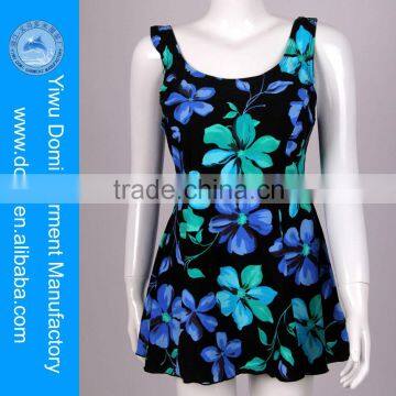 Safe style one piece flower printing swimwear dress cover body plus size women bathing suits 2016