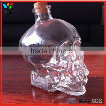 450ml liquor/ wine glass skull glass bottle with cork