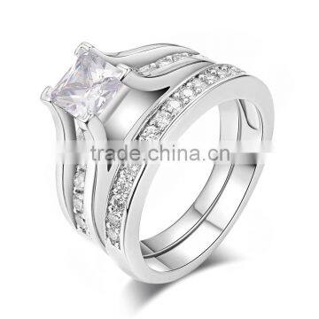 Princess Cut Stone CZ Diamond Cluster Zircon Micro Pave Setting Bride Engagement Ring Set photo-2