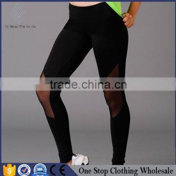 Korean New Winter Yoga female running fitness yoga pants mesh stitching pierced nine pants tight black pants