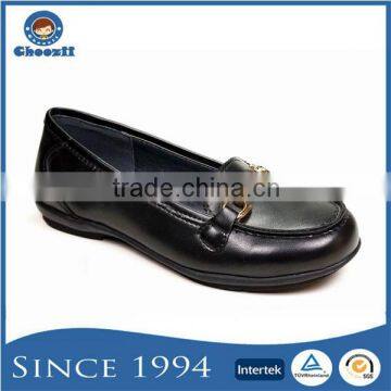 Classic Leather No Heel Flat Black Dress Shoes for Girls