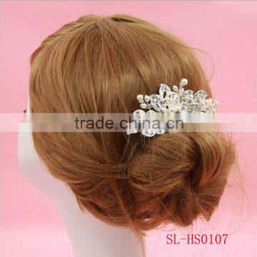 Elegant Silver Clear Crystal Pearls Flower Wedding Hair Comb Bridal Hair Accessorie