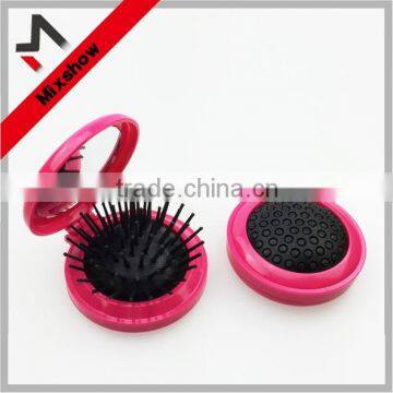 Plastic round travel hair brush mirror for kids