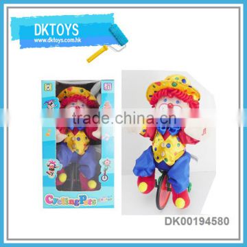 Hot Sale New Item B/O Music Clown Unicycle Color Box Plush Kids Toys