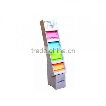 AEP single row floor pocket display for flat plastic tray