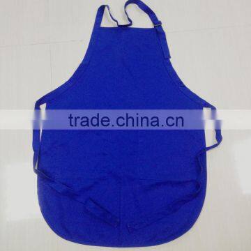 customised 100% cotton blue plain bib apron with adjustable button neck round corner